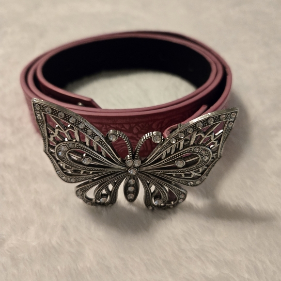 Pink Rhinestone Butterfly Buckle Belt - Picture 2 of 5